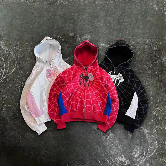 YoungCash Y2k Retro Gothic America Spider Foaming 3d Print Hoodies Fashion Oversized Loose Full Zipper Hoodie Men Jacket Street Sweatshirt