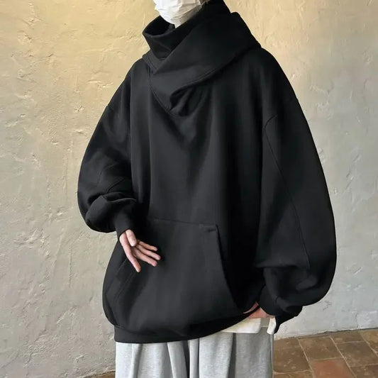 YoungCash Autumn Solid Color Ninja Turtleneck Hoodies for Men Y2K Vintage Fleece Sweatshirts Hip Hop Japanese Streetwear Oversized Hoodie