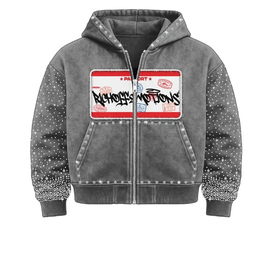 YoungCash Trendy zipper hoodie High street Y2K retro rock Gothic loose hoodie