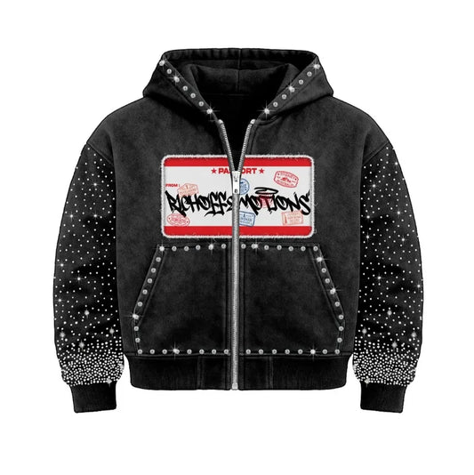 YoungCash Trendy zipper hoodie High street Y2K retro rock Gothic loose hoodie